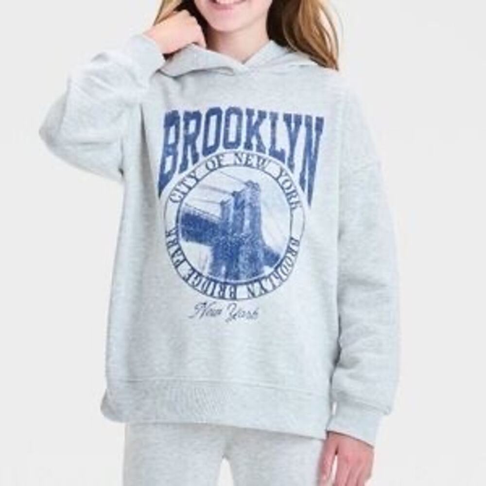 Girls' Fleece Hoodie - art class Oversized Pullover with Kangaroo Pocket: Grey
